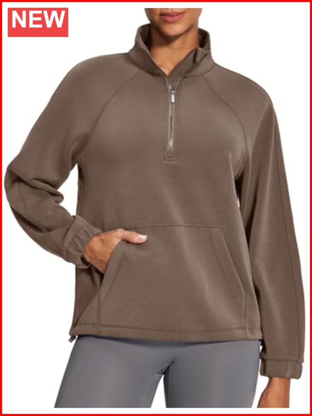Soft Quarter Zip Pullover Cropped Sweatshirt Funnel Neck Kangaroo Pocket